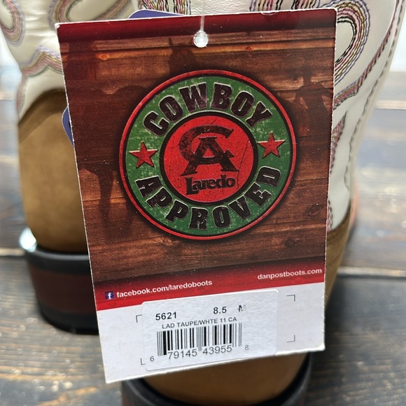 LAREDO MESQUITE EMBROIDERED SQUARE TOE  BOOTS TAUPE/WHITE - 8.5 - Picture 8 of 8